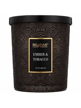 Bellevue Luxury 2-Wick Candle Ember & Tobacco 12oz Glass Jar NEW